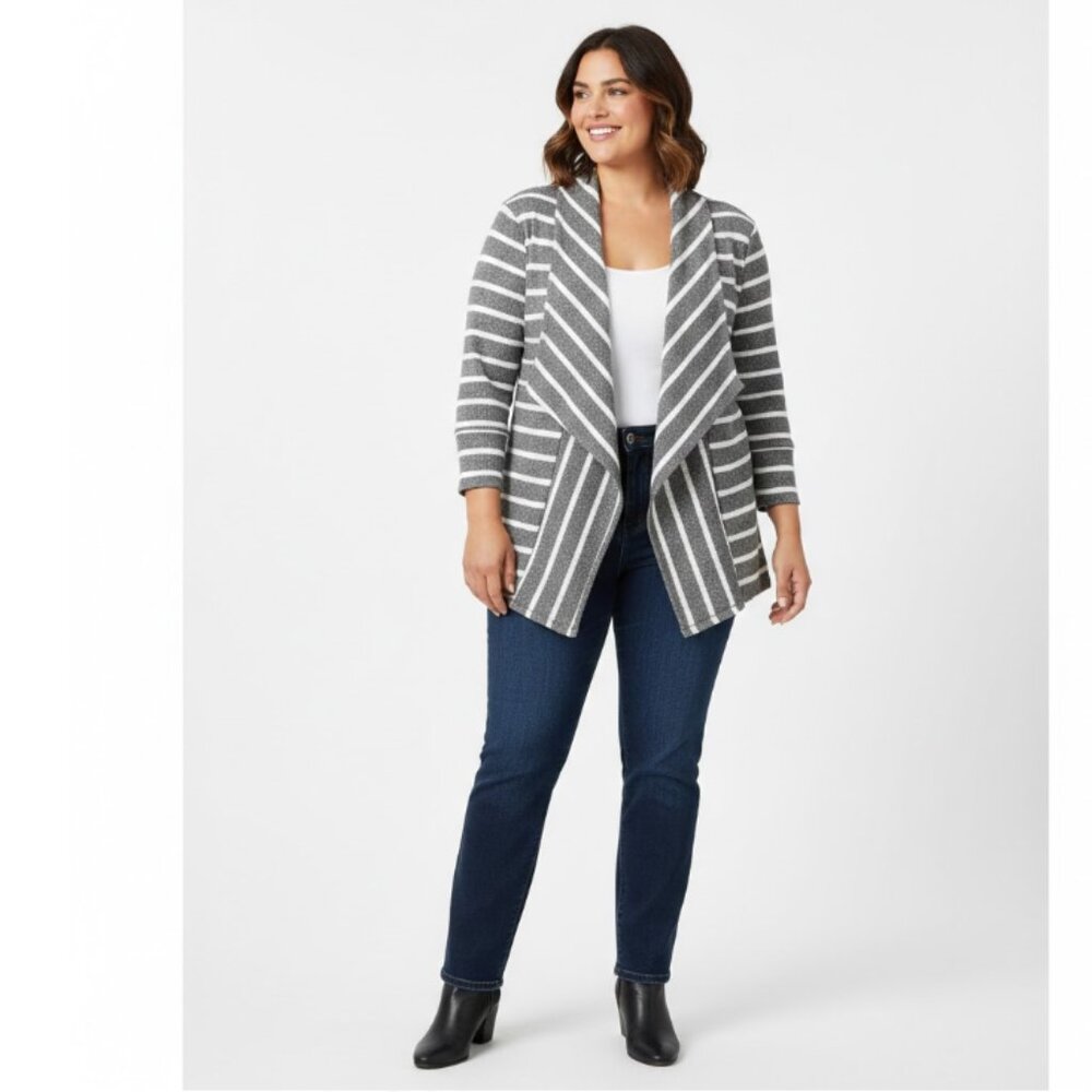 Lane Bryant Gray White Striped Open Front Cardigan size 22/24